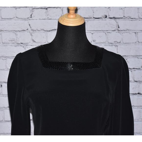 d'ore by DELLA ROUFOGALI Beaded Cocktail Evening Long Sleeve Sheath Dress Size 6 - Picture 6 of 8